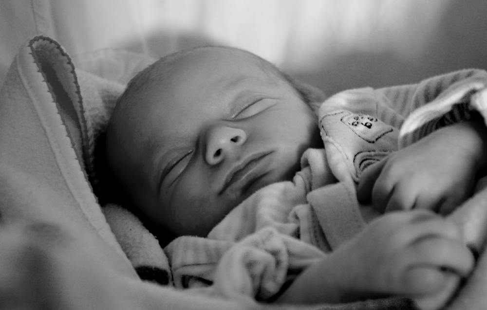 Sleeping baby black and white